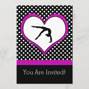 Pink Polka-Dot Gymnastics with heart Invitation