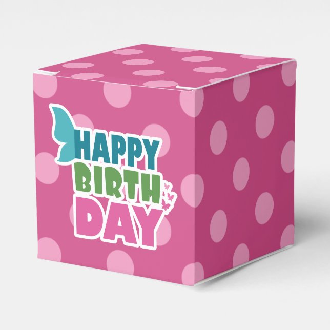 Pink polka dot happy birthday favor box (Front Side)