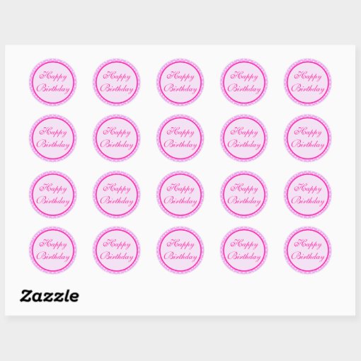 Pink Polka Dot Happy Birthday Sticker | Zazzle