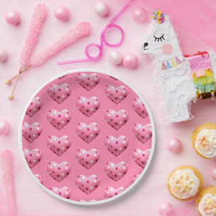 Pink Polka Dot Heart Baby Girl Shower Paper Plates