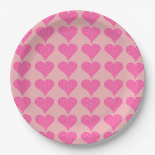 Pink Polka Dot Hearts Paper Plates