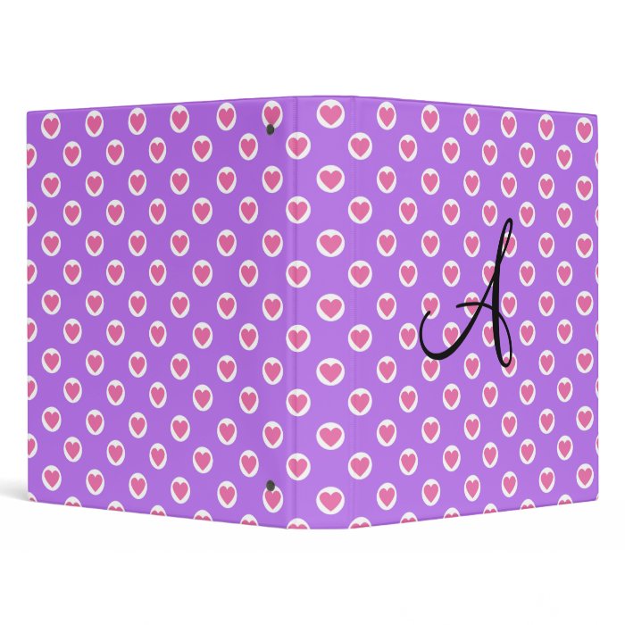 Pink polka dot hearts purple monogram vinyl binder