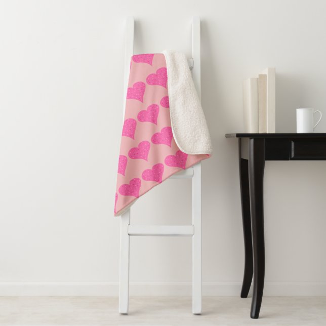 Pink Polka Dot Hearts Sherpa Blanket (In Situ)