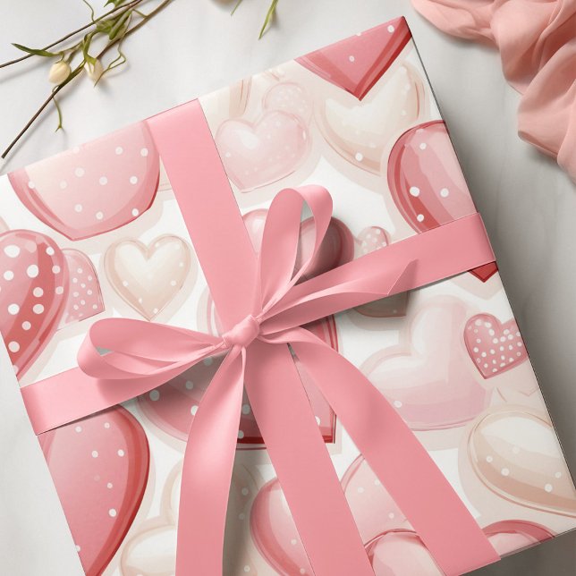 Pink Polka Dot Hearts Wrapping Paper (Creator Uploaded)