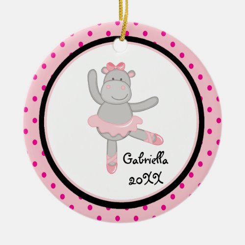 Pink Polka Dot Hippo Ballerina Christmas Ornament