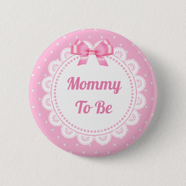 Pink Polka Dot Mommy to Be Baby Shower Button (Front)