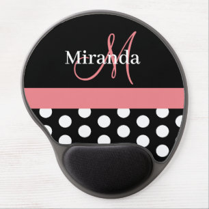 Pink Polka Dot Monogram Gel Mousepad