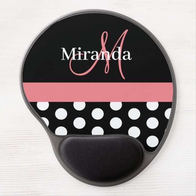 Pink Polka Dot Monogram Gel Mousepad (Front)