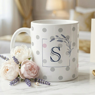 Pink Polka Dot Monogram Gift for Her Wedding Giant Coffee Mug
