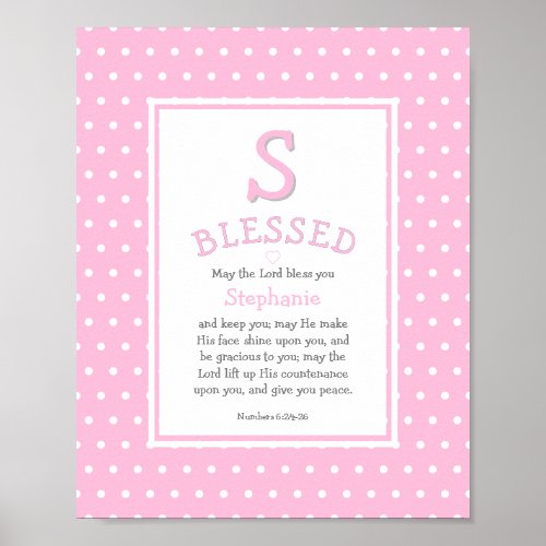 Pink Polka Dot Name Blessing Baby Girl Poster