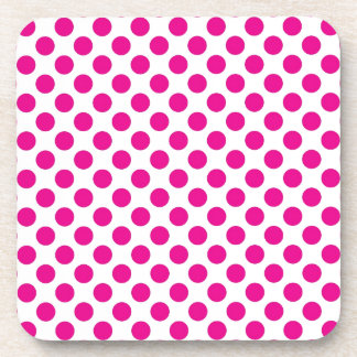 Pink Polka Dot on White (Large) Drink Coaster