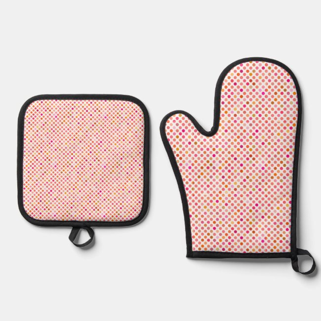 Pink Polka Dot Oven Mitt and Pot Holder Set