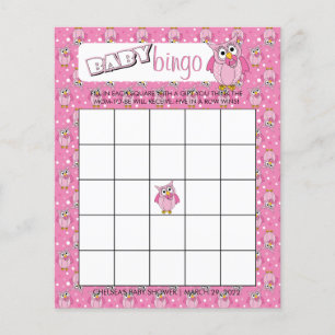 Pink Polka Dot Owl Baby Shower Theme Bingo Game Flyer