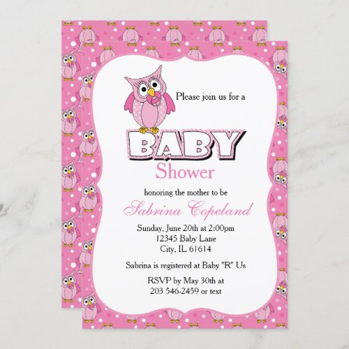 Pink Polka Dot Owl  Baby Shower Theme Invitation