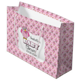 Pink Polka Dot Owl Baby Shower Theme Large Gift Bag