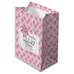 Pink Polka Dot Owl Baby Shower Theme Medium Gift Bag