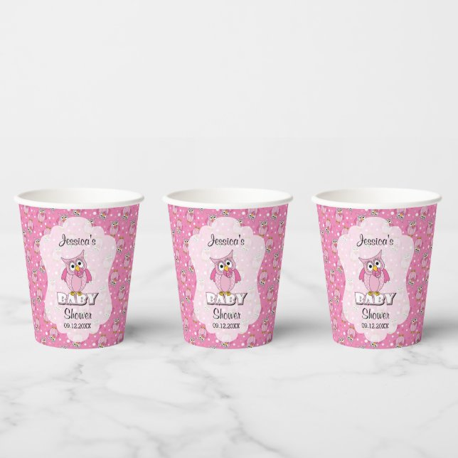Pink Polka Dot Owl Baby Shower Theme Paper Cups (Multi)