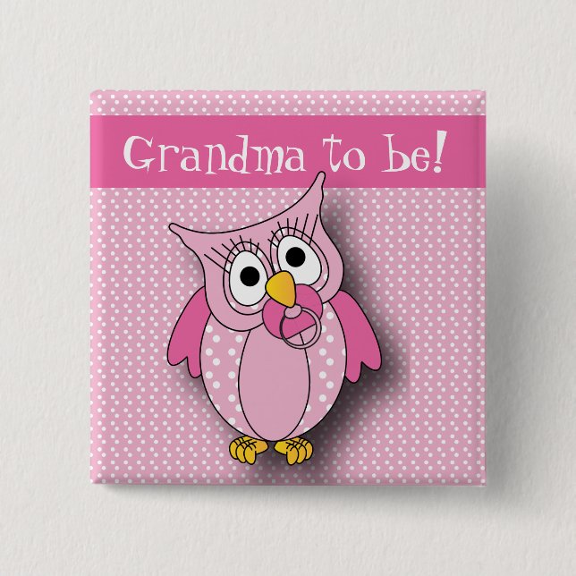 Pink Polka Dot Owl | Baby Shower Theme Pinback Button (Front)