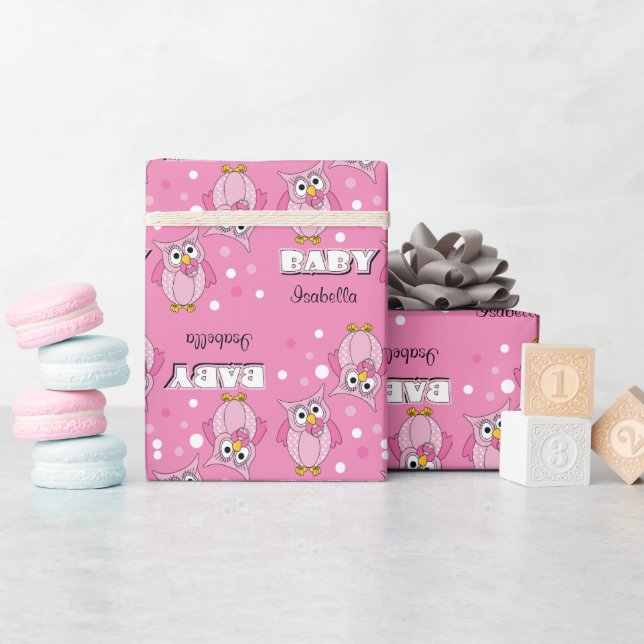 Pink Polka Dot Owl Baby Shower Theme Wrapping Paper (Baby Shower)