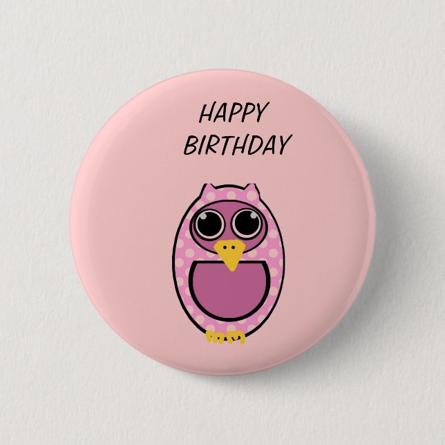 PINK POLKA DOT OWL BUTTON (Front)