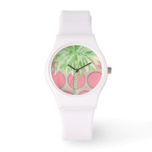 Pink Polka Dot Palm Tree Watch