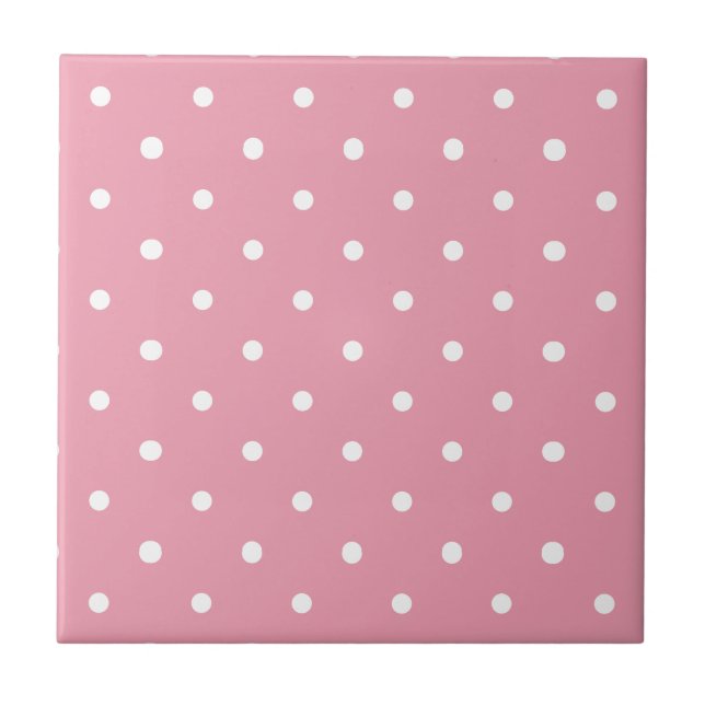 Pink Polka Dot Pattern Ceramic Tile (Front)