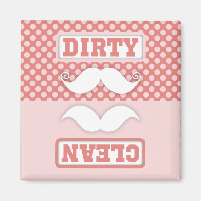 Pink Polka Dot Pattern Mustache Clean Dirty Magnet (Front)