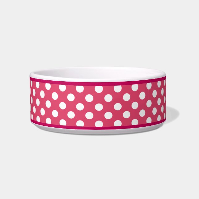 Pink Polka Dot Pattern Small Ceramic Dog Bowl (Right)
