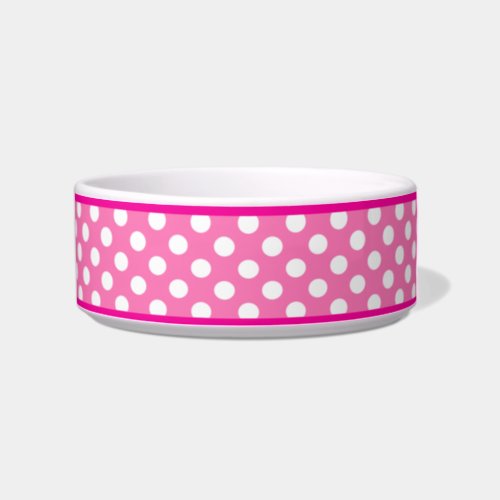 Pink Polka Dot Pattern Small Ceramic Dog Bowl