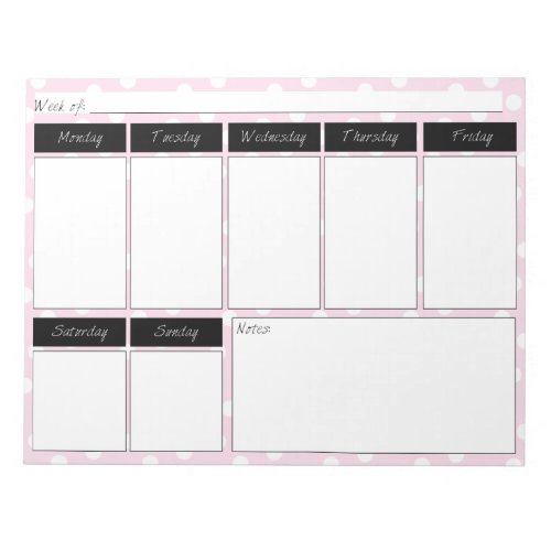 Pink Polka Dot Pattern Weekly Calendar Notepad