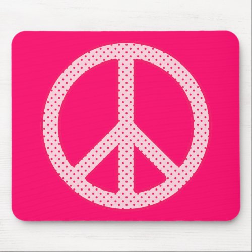 Pink Polka Dot Peace Mouse Pad