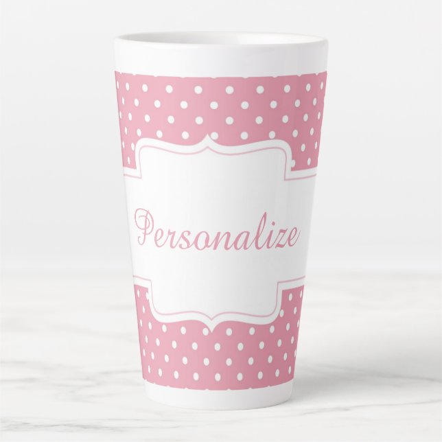 Pink Polka Dot Personalize Latte Mug (Front)