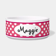 Pink Polka Dot Personalized Ceramic Dog Bowl