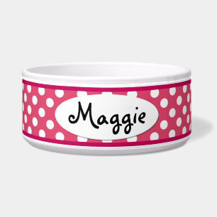 Pink Polka Dot Personalized Ceramic Dog Bowl