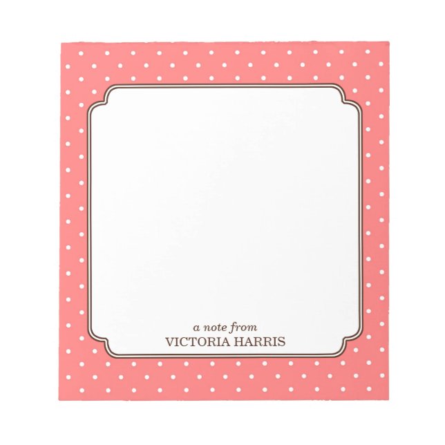Pink polka dot personalized girly cute notepad (Front)
