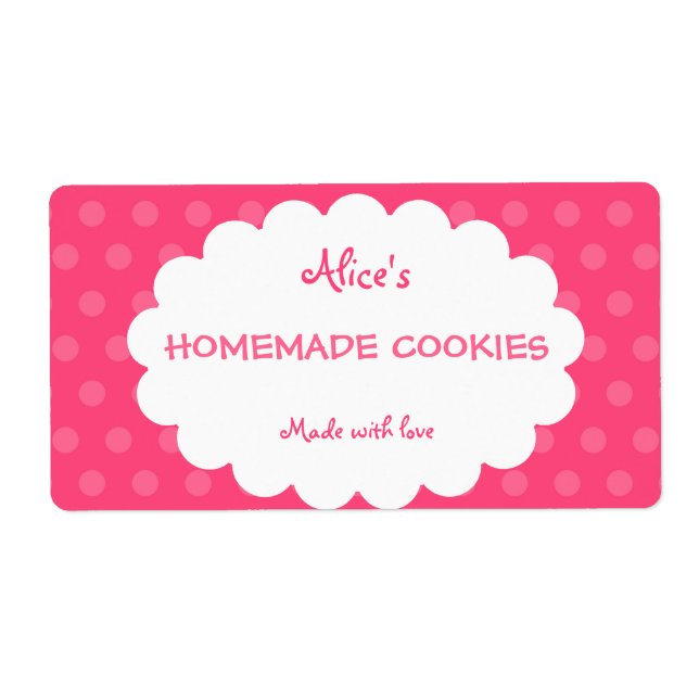 Pink Polka Dot Personalized Homemade Cookies Label (Front)