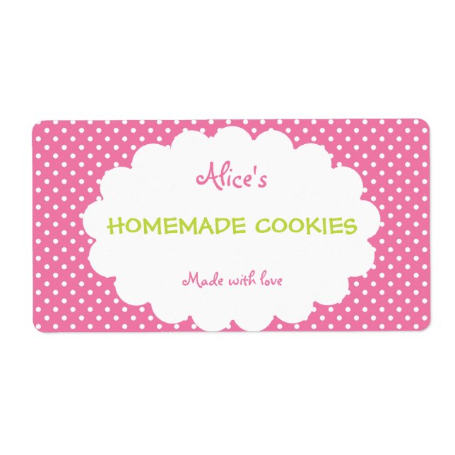 Pink Polka Dot Personalized Homemade Cookies Label (Front)