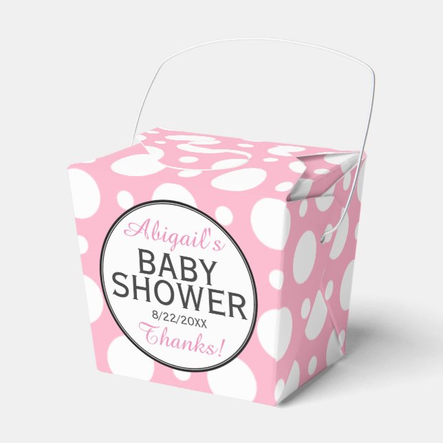 Pink Polka Dot Personalized Shower Favor Boxes (Front Side)