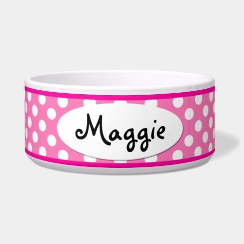 Pink Polka Dot Personalized Small Dog Bowl