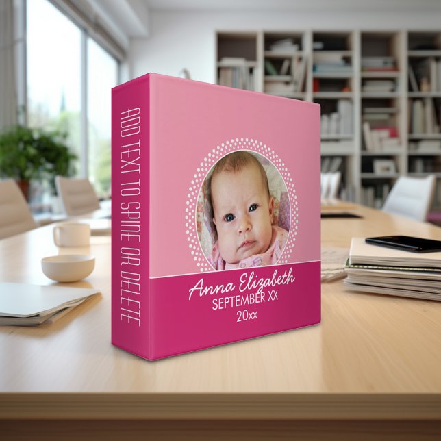 Pink Polka Dot Photo Frame Baby Girl Binder (Personalized 3-ring Binder with custom text)