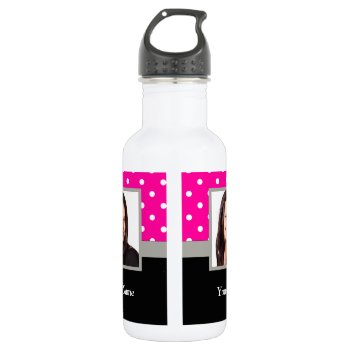 Pink Polka Dot Photo Template Stainless Steel Water Bottle by photogiftz at Zazzle