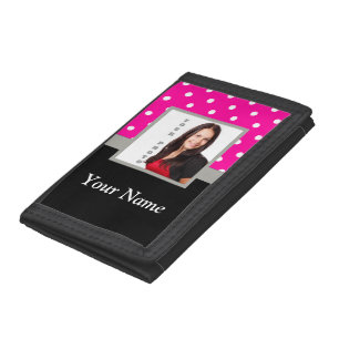 Pink Polka dot photo template Tri-fold Wallet
