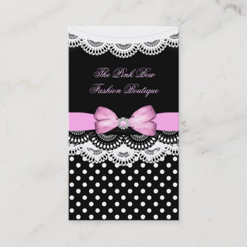 Pink Polka Dot Pink Black Lace White Diamond Bow Business Cards