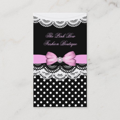 Customizable Pink Polka Dot Pink Black Lace White Diamond Bow Business Cards