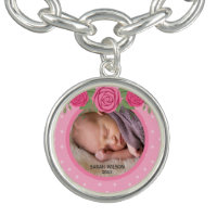Pink Polka Dot Pink Floral Baby Photo Bracelets