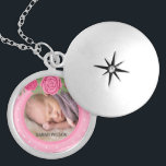Pink Polka Dot Pink Floral Photo Silver Plated Necklace<br><div class="desc">Keep your loved ones close to you; this beautiful photo Medium Silver Plated Round Locket features pink polka dots and pink roses. It makes a great gift for moms or grandmothers for their birthday or mother's day. Personalize it by replacing the placeholder text and replace the sample/placeholder photo with your...</div>