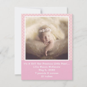 Pink Polka Dot Precious Pearl Baby Girl Announcement