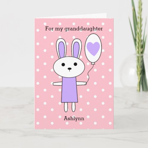 Pink Polka Dot Purple Easter Bunny Holiday Card