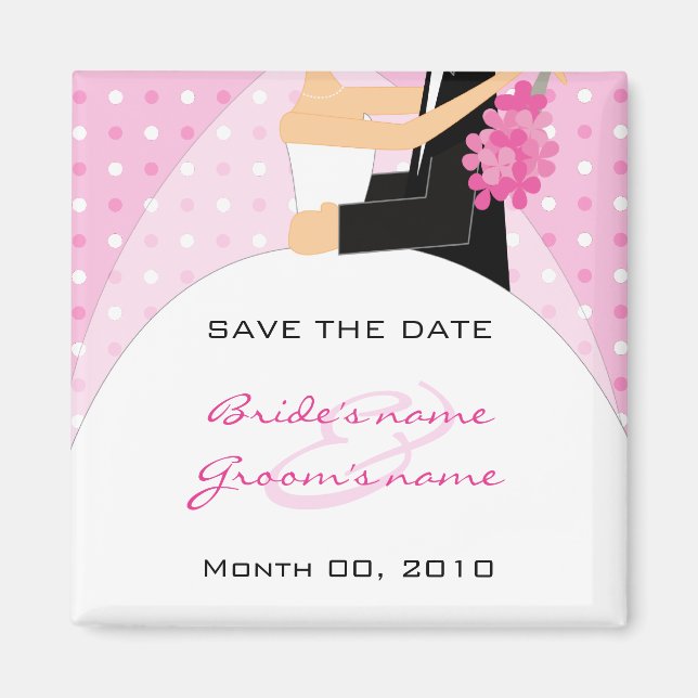 Pink Polka Dot Save the Date Magnets (Front)