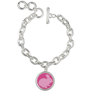 Pink Polka Dot Silhouette Bunny Charm Bracelet